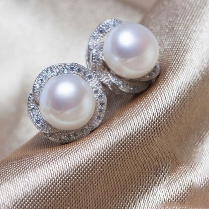 "Marcella" - Sterling Silver Natural Pearl and Cubic Zirconia Bridal Jewelry Set