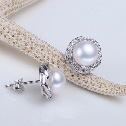 "Marcella" - Sterling Silver Natural Pearl and Cubic Zirconia Bridal Jewelry Set
