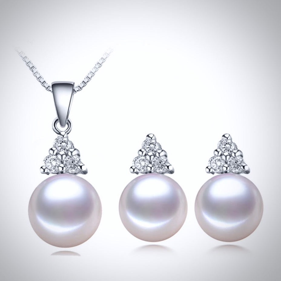 "Sonja" - Sterling Silver and Natural Pearl Bridal Jewelry Set