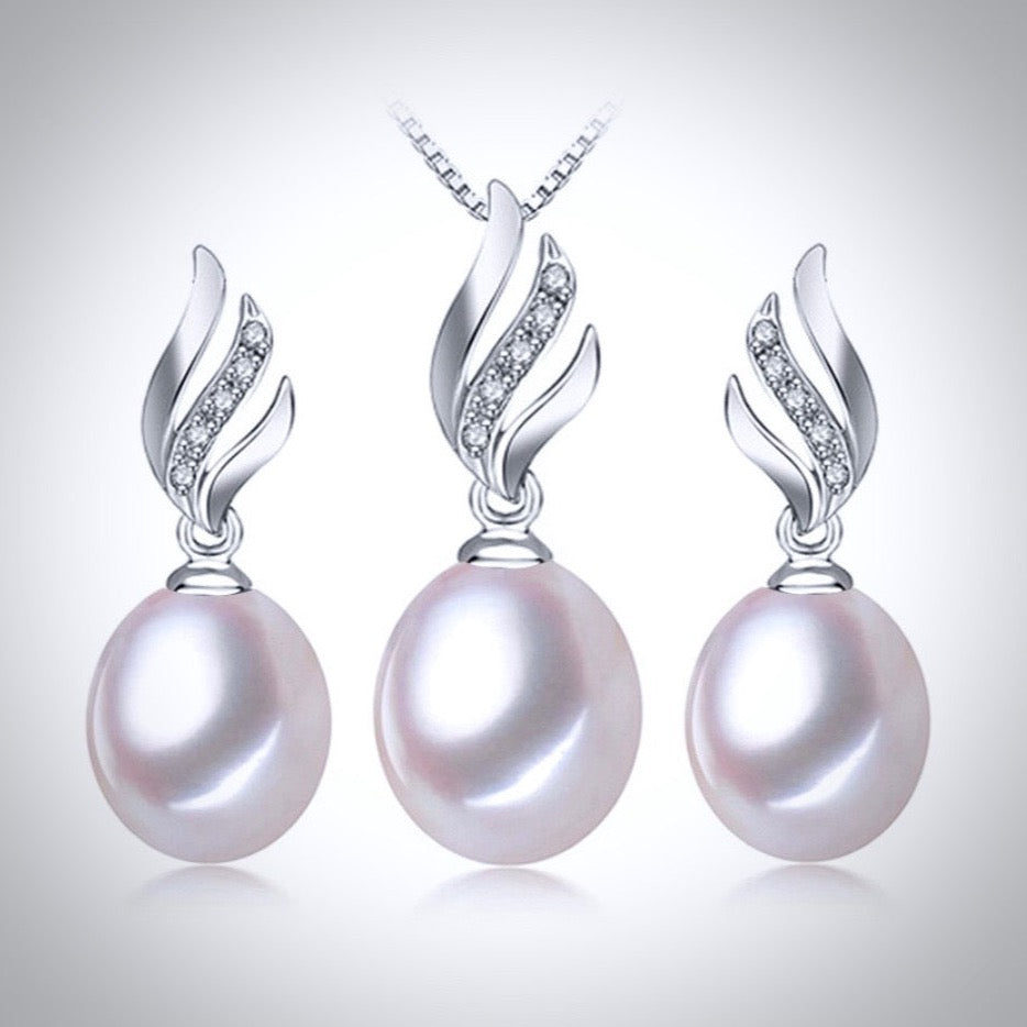 "Alegria" - Sterling Silver and Natural Pearl Bridal Jewelry Set - More Colors Available