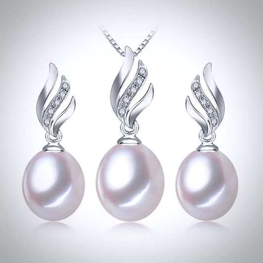 "Alegria" - Sterling Silver and Natural Pearl Bridal Jewelry Set - More Colors Available