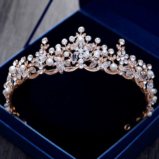 Blanche - Wedding Pearl and Crystal Tiara - Available in Silver, Rose Gold and Yellow Gold