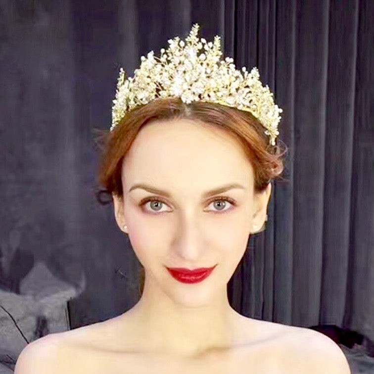 "Carolyn" - Pearl and Crystal Bridal Tiara - Available in Yellow Gold and Silver