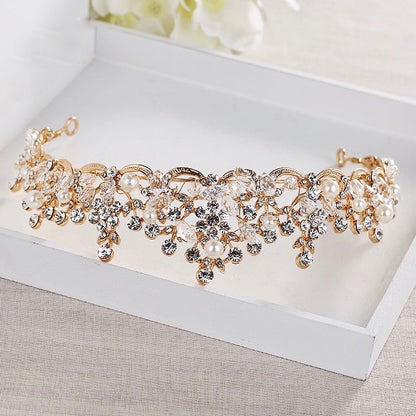 Blanche - Wedding Pearl and Crystal Tiara - Available in Silver, Rose Gold and Yellow Gold