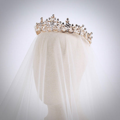 Blanche - Wedding Pearl and Crystal Tiara - Available in Silver, Rose Gold and Yellow Gold