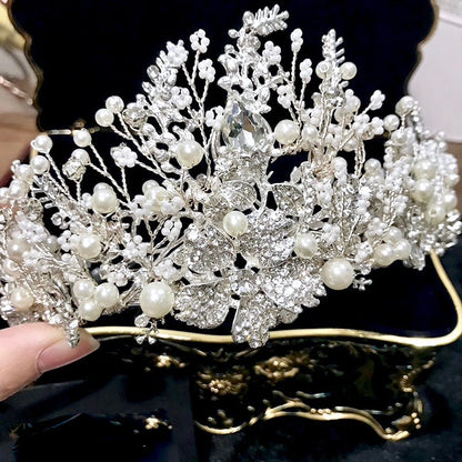 "Carolyn" - Pearl and Crystal Bridal Tiara - Available in Yellow Gold and Silver