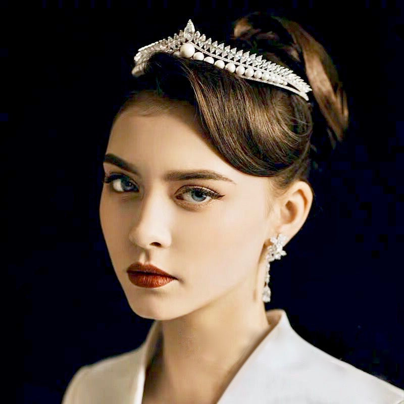 Rianna - Pearl and Cubic Zirconia Bridal Tiara - Available in Silver and Gold