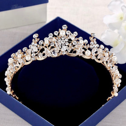 Blanche - Wedding Pearl and Crystal Tiara - Available in Silver, Rose Gold and Yellow Gold
