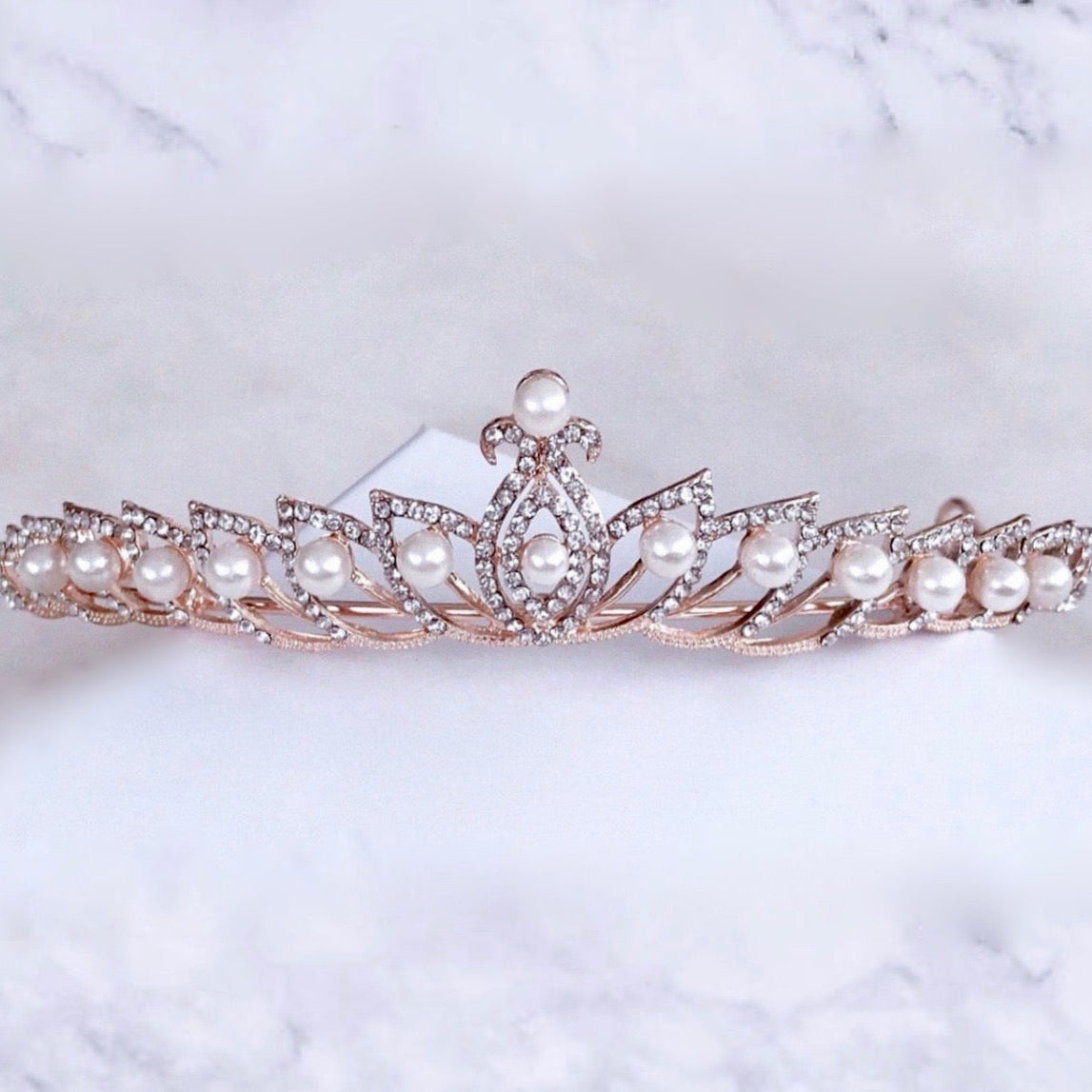 Tracy - Wedding Pearl and Cubic Zirconia Tiara - Available in Silver and Rose Gold