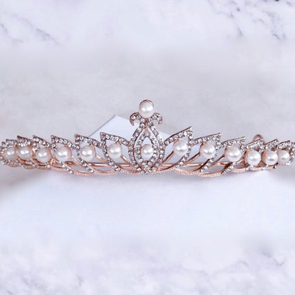 Tracy - Wedding Pearl and Cubic Zirconia Tiara - Available in Silver and Rose Gold