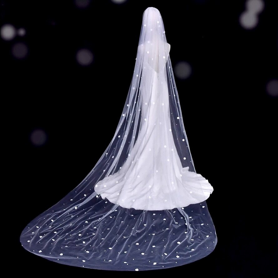 Tasia - Wedding Pearl and 3D Flowers Veil - Cathedral Length