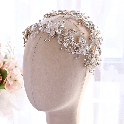 "Elody" - Silver Pearl and Crystal Bridal Double Headband/Vine