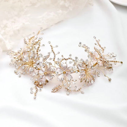 "Somerset" - Pearl and Crystal Bridal Headband - Available in Gold and Silver