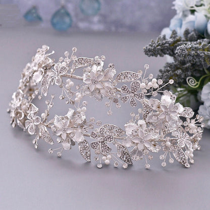 "Elody" - Silver Pearl and Crystal Bridal Double Headband/Vine