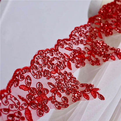 Felicity - Red Lace Fingertip Length Bridal Veil