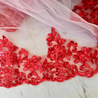 Felicity - Red Lace Fingertip Length Bridal Veil