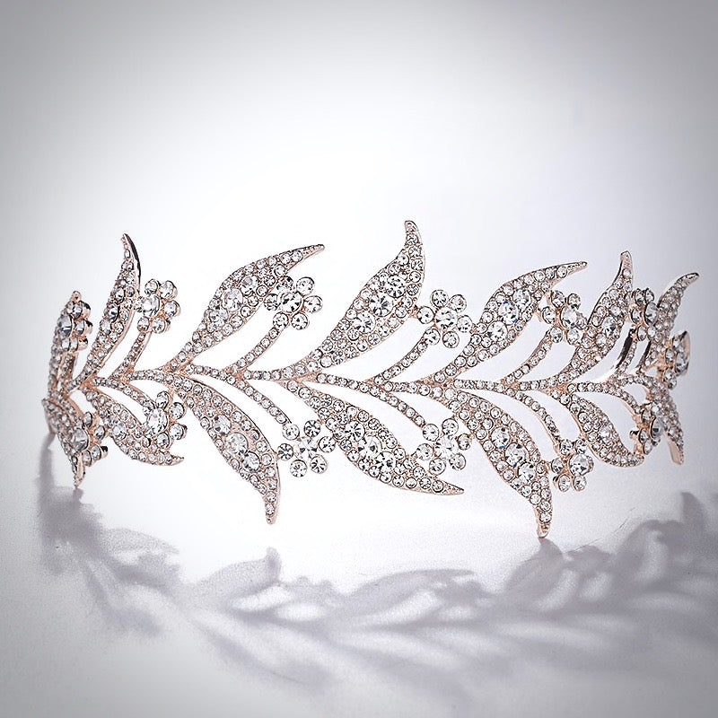 Lady Mary - Micro-Pave Crystal Bridal Half Tiara Headband - Available in Silver, Rose Gold and Yellow Gold