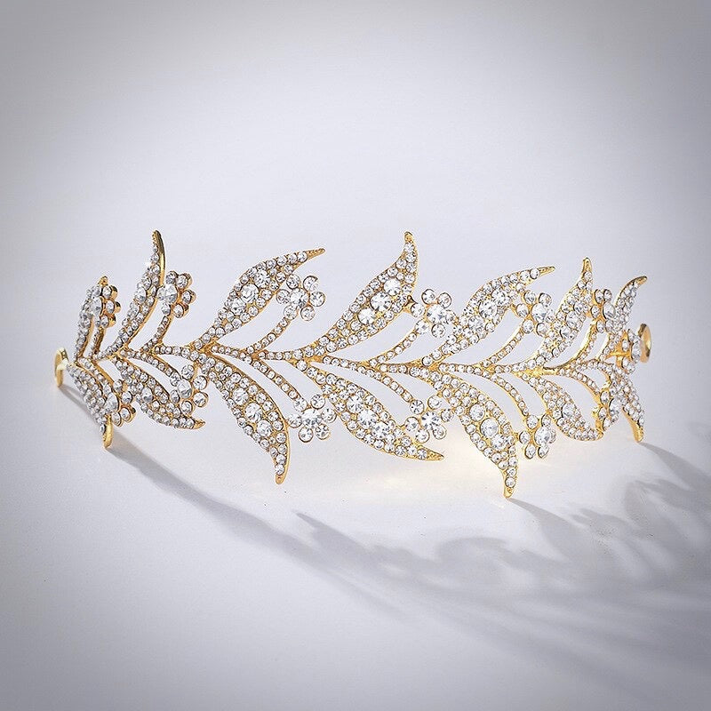 Lady Mary - Micro-Pave Crystal Bridal Half Tiara Headband - Available in Silver, Rose Gold and Yellow Gold
