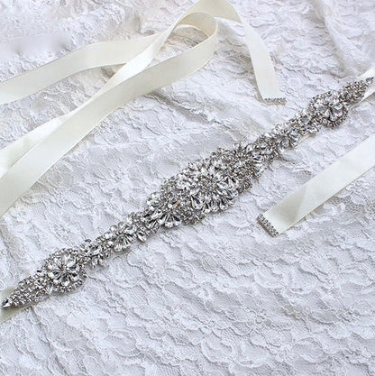 Lilian - Silver Crystal Bridal Belt/Sash