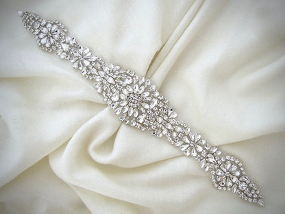 Lilian - Silver Crystal Bridal Belt/Sash