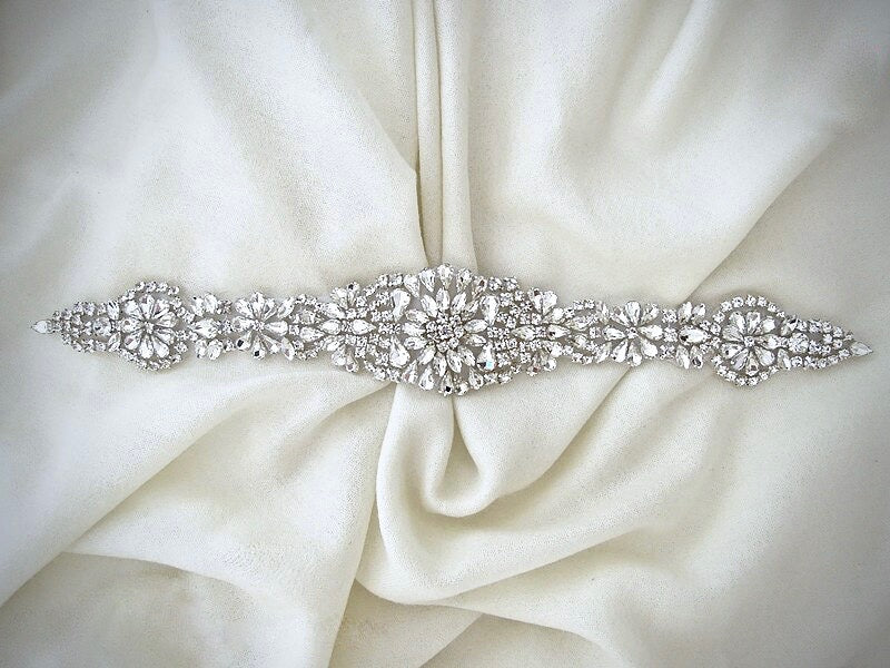 Lilian - Silver Crystal Bridal Belt/Sash