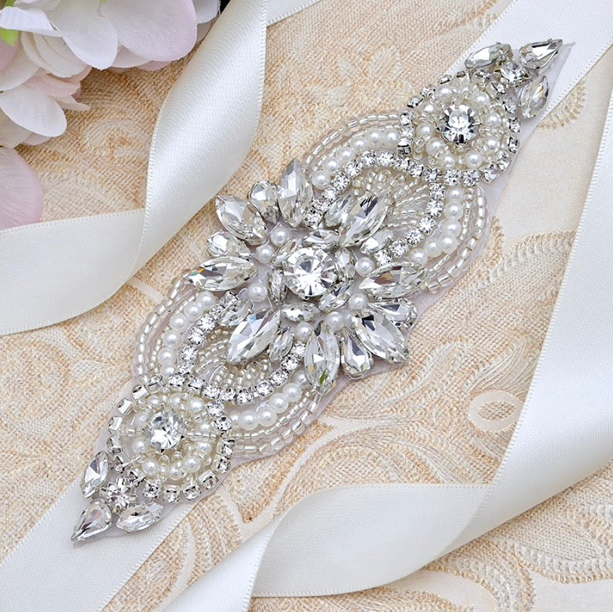 Katie - Pearl and Crystal Bridal Belt/Sash - Available in Silver and Rose Gold