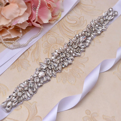 Dee - Silver Crystal Bridal Belt/Sash