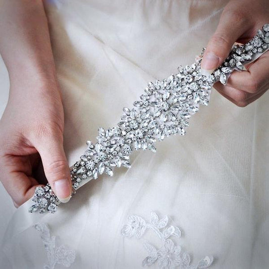 Daniela - Silver Crystal Bridal Belt/Sash