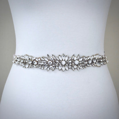 Dee - Silver Crystal Bridal Belt/Sash