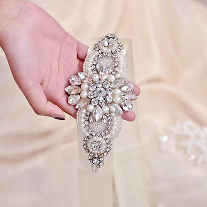 Katie - Pearl and Crystal Bridal Belt/Sash - Available in Silver and Rose Gold