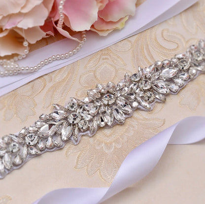 Dee - Silver Crystal Bridal Belt/Sash