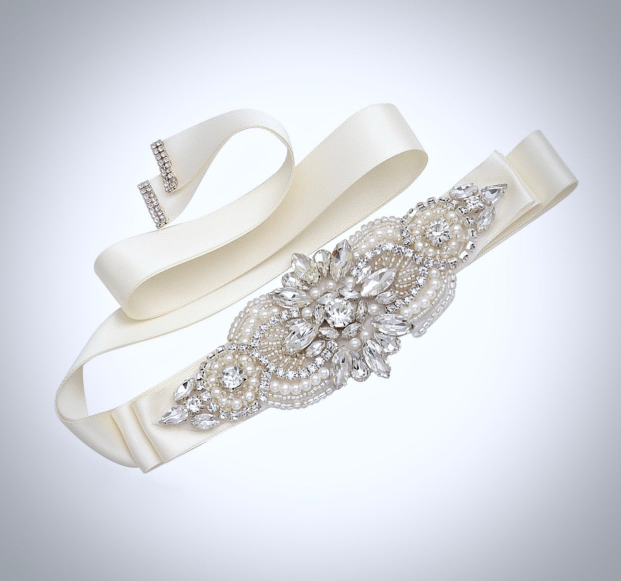Katie - Pearl and Crystal Bridal Belt/Sash - Available in Silver and Rose Gold