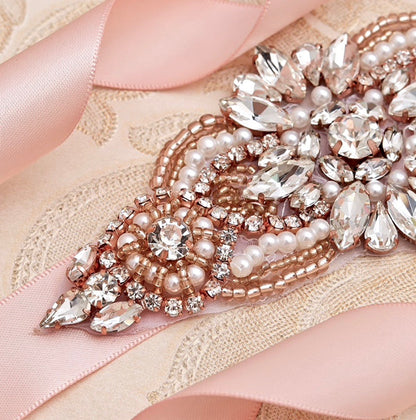 Katie - Pearl and Crystal Bridal Belt/Sash - Available in Silver and Rose Gold