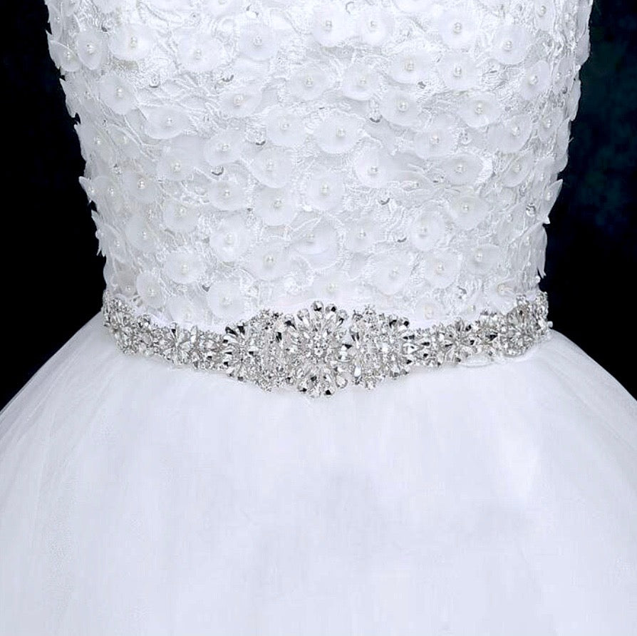 Lilian - Silver Crystal Bridal Belt/Sash