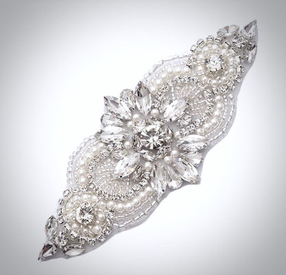Katie - Pearl and Crystal Bridal Belt/Sash - Available in Silver and Rose Gold