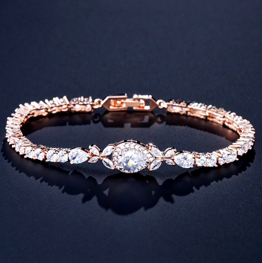 Kendra - Cubic Zirconia Bridal Bracelet - Available in Silver and Rose Gold