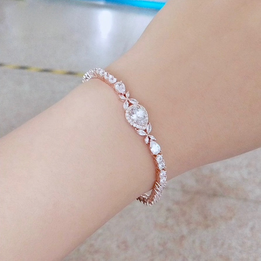 Kendra - Cubic Zirconia Bridal Bracelet - Available in Silver and Rose Gold