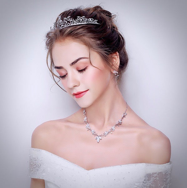Julia - Silver Cubic Zirconia Bridal 3-Piece Jewelry Set With Tiara