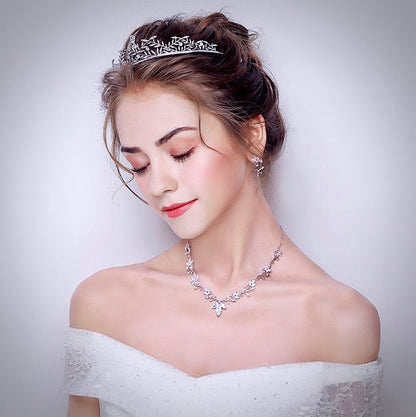 Julia - Silver Cubic Zirconia Bridal 3-Piece Jewelry Set With Tiara