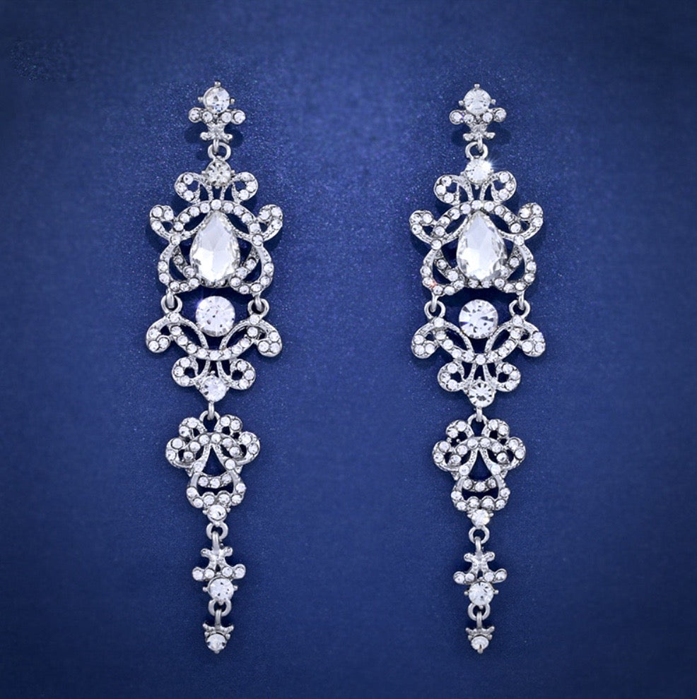 Brenda - Silver Rhinestone Bridal Earrings