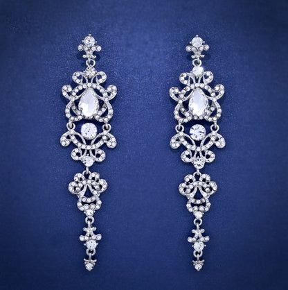 Brenda - Silver Rhinestone Bridal Earrings