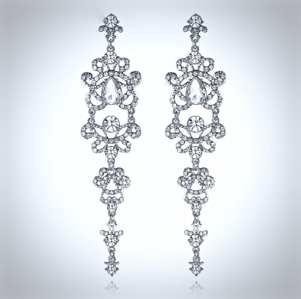 Brenda - Silver Rhinestone Bridal Earrings