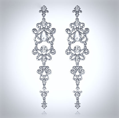 Brenda - Silver Rhinestone Bridal Earrings