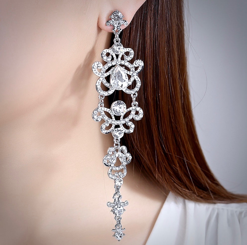 Brenda - Silver Rhinestone Bridal Earrings