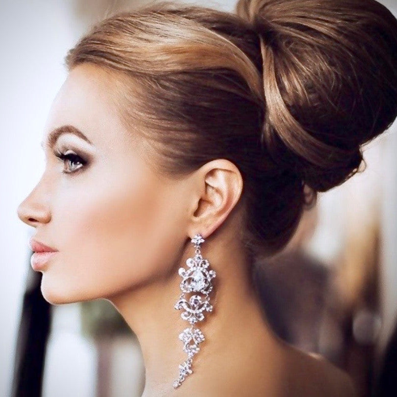 Brenda - Silver Rhinestone Bridal Earrings