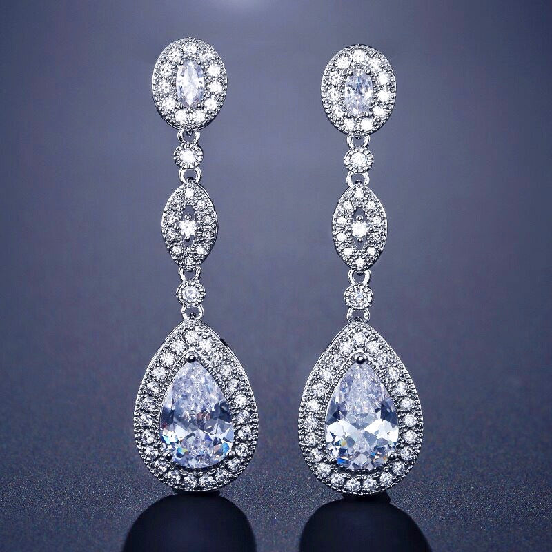 Alexa - Cubic Zirconia Bridal Earrings - Available in Silver and Rose Gold