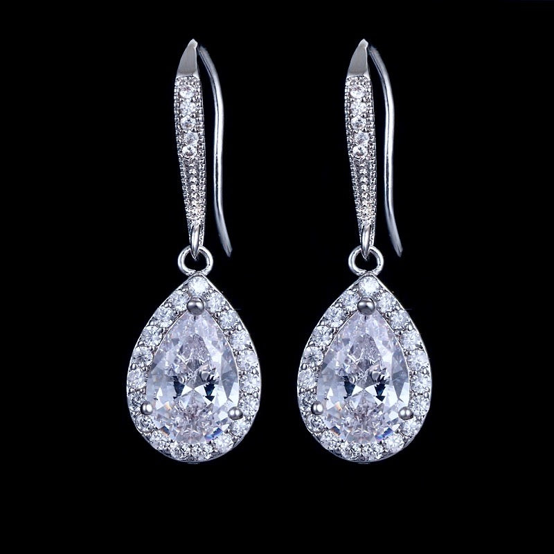 Stacia - Cubic Zirconia Bridal Drop Earrings - Available in Silver and Rose Gold