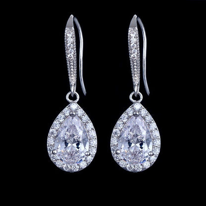Stacia - Cubic Zirconia Bridal Drop Earrings - Available in Silver and Rose Gold