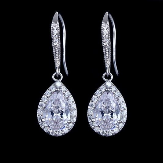 Stacia - Cubic Zirconia Bridal Drop Earrings - Available in Silver and Rose Gold