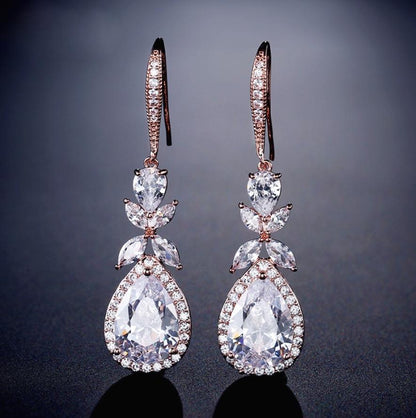 Kendra - Cubic Zirconia Bridal Earrings - Available in Silver and Rose Gold